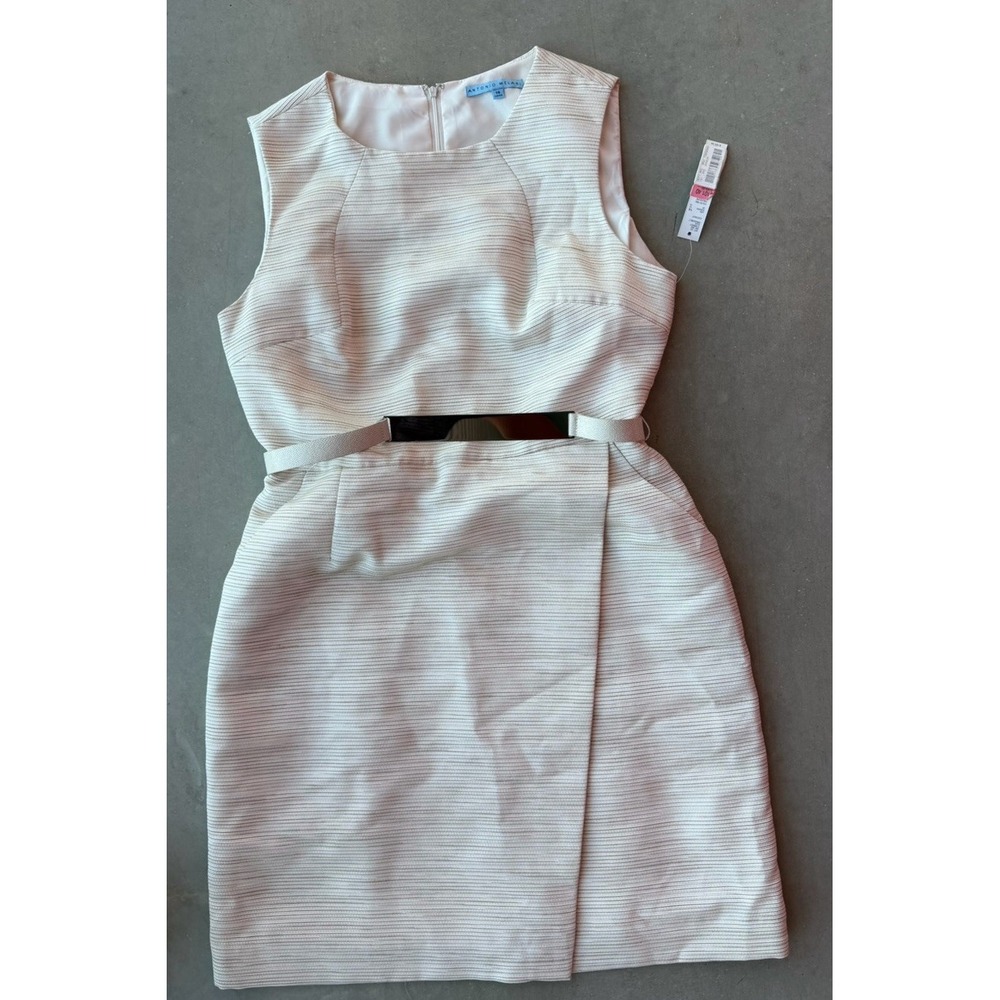 Antonio Melani Strapless Belted Sheath Dress Beige 14 Knit Zip Knee